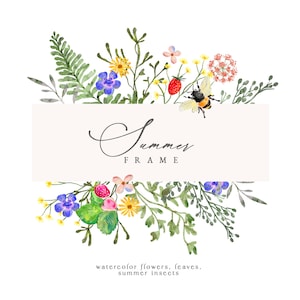 Wildflower Border Flower Clipart, Watercolor wild flower wreath, Meadow frame, Botanical floral border, Wedding invitation frame PNG