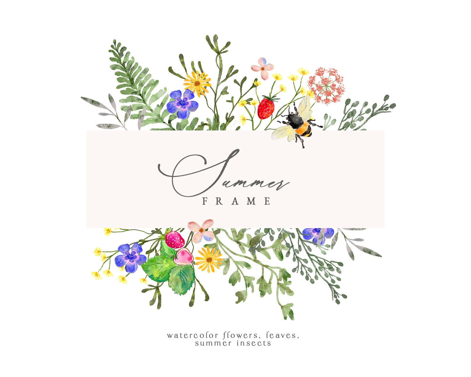 Wildflower Border Flower Clipart, Watercolor wild flower wreath, Meadow frame, Botanical floral border, Wedding invitation frame PNG