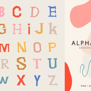 May include: A colourful alphabet with letters in a variety of colours and styles. The letters are arranged in alphabetical order. The background is a light beige colour.