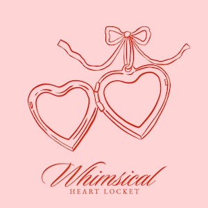 Hand Drawn Heart Locket Clip Art SVG - Ribbon Bow Love Locket PNG - Whimsical Wedding Invitation Doodle
