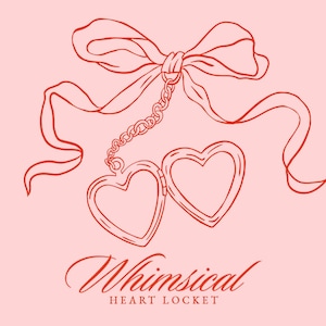 Whimsical Hand Drawn Heart Locket Clip Art SVG PNG - Ribbon Bow Love Locket Doodle Icon - Wedding Invitation - Bridal Shower