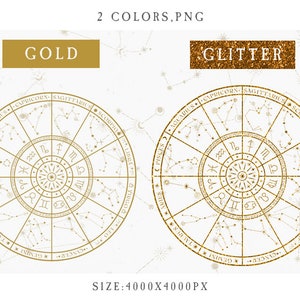 Zodiac Wheel Constellations Clipart, Celestial Map, Horoscope Circle ...