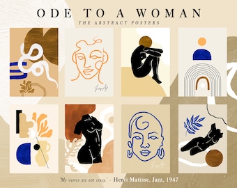 Printable Postcard Set - Wall Posters - Abstract Woman Illustrations - Collage Line art Kit