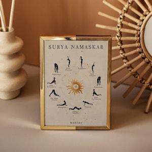 Yoga Poses Print, Sun and Moon Salutation Poster, Yoga Morning Ritual, Ashtanga Yoga Poster, Mantra,Breathing Exercise