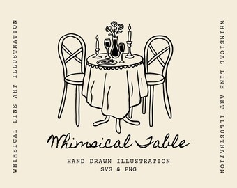 Whimsical Wedding Table Hand Drawn Icon SVG, Wedding Dinner Table SVG, Restaurant Cafe Doodle Art, Whimsical Dinner Invitation, Bridal Menu