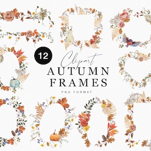 Couronne de fleurs sauvages aquarelle Clipart cadre floral délicat automne citrouille arrangement feuille sauvage automne herbier mariage inviter sublimation png