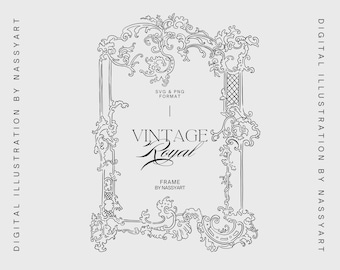 Vintage Rococo Frame Arch Clipart, Floral Borders, Victorian Frame, Wedding Crest, Monogram Line Art, Botanical Banner, Invitation Frame