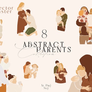 Abstracte Familie Clipart Ouders en Kinderen - Home Print, Huwelijk paar, SVG clipart, Abstracte kinderen illustratie - Kinderdagverblijf familie clipart set