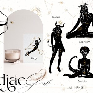 Zodiac Signs Clipart Celestial Gold Constellations Woman Hands Logo Horoscope Astrology Spiritual Symbol PNG black magic Girls image 7
