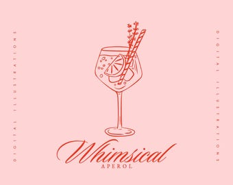 Aperol Spritz Clipart SVG - Aperol Spritz Drink Illustration - Custom Aperol Spritz Cocktail - Signature Drink Clipart
