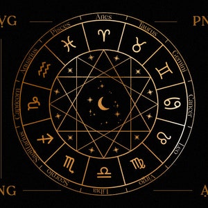 Sternzeichen SVG Symbole, Astronomierad, Konstellationskreis, Himmelskarte, Horoskopgeschenke