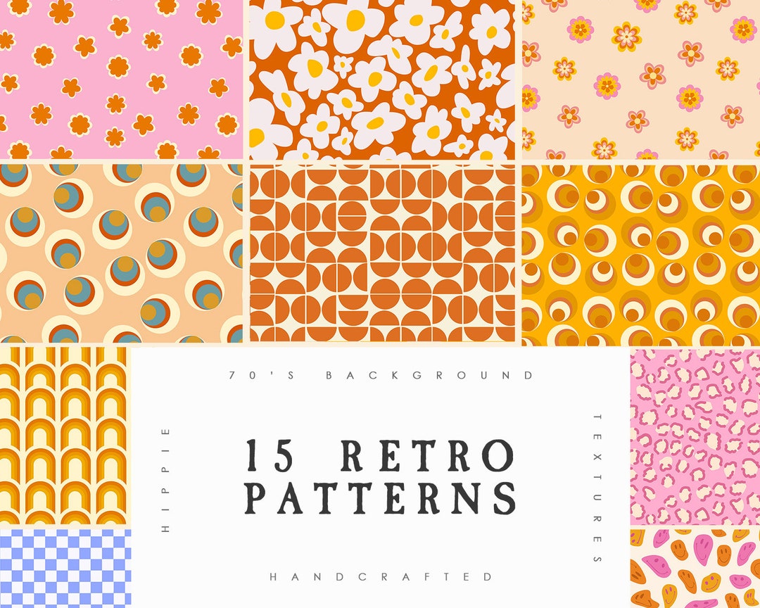 Retro Seamless Patterns 60s 70s 90s Groovy Hippie Background Good Vibes ...