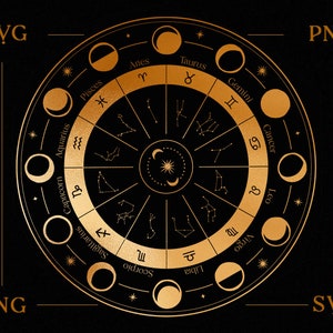 Zodiaque svg phases de la lune constellation roue astrologie signes symbole zodiaque clipart