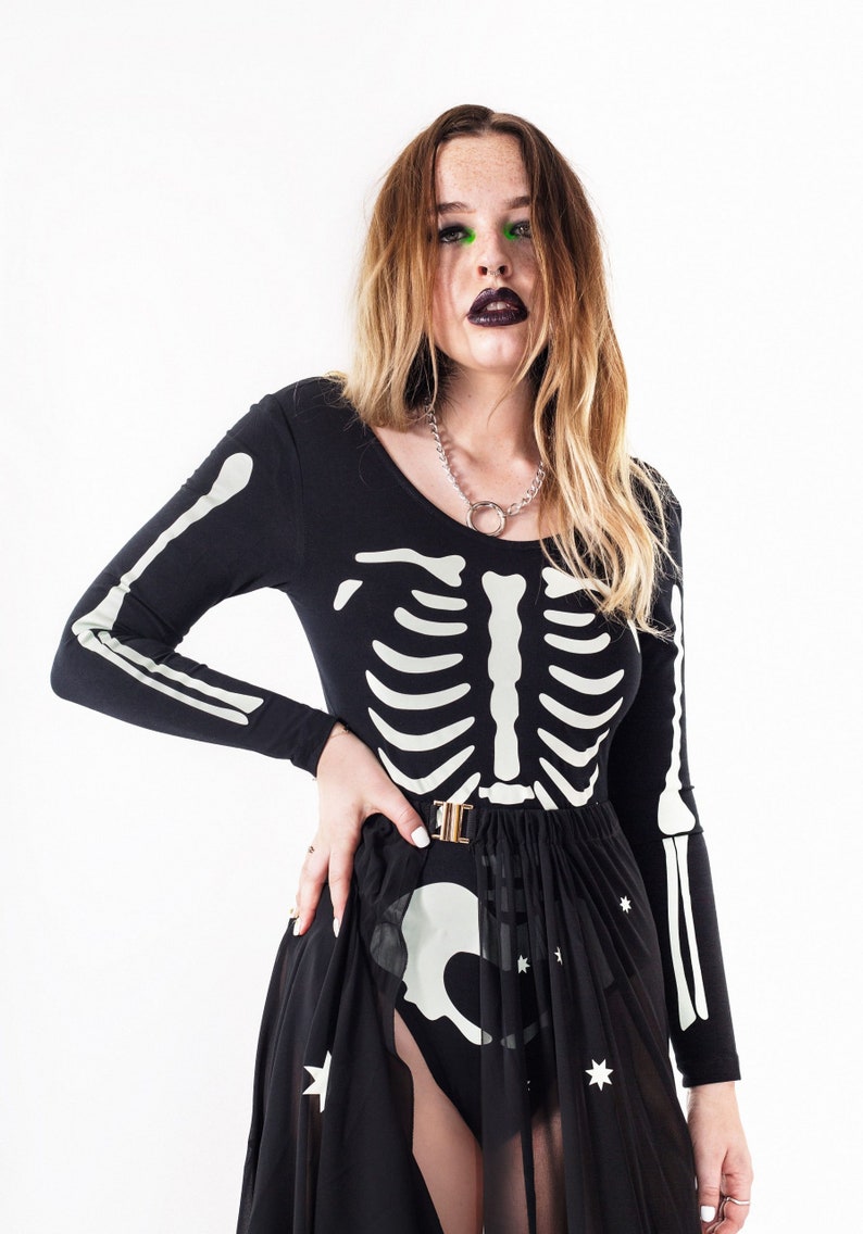 Skeleton Bones Bodysuit Glow in the dark Halloween Funny | Etsy