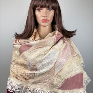 Wool scarf, Nuno Felted scarf, wool wrap shawl, felt scarf, merino wool, silk