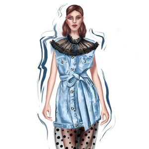 Lutz Huelle прозрачная ткань/Джинс/ilustracja mody/ilustracja do druku