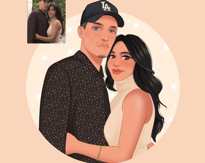 Custom Couple Portrait / Personalized Couple Portrait Illustration / Pet Portrait / Painted Couple Portrait / Couple Gift / Valentine