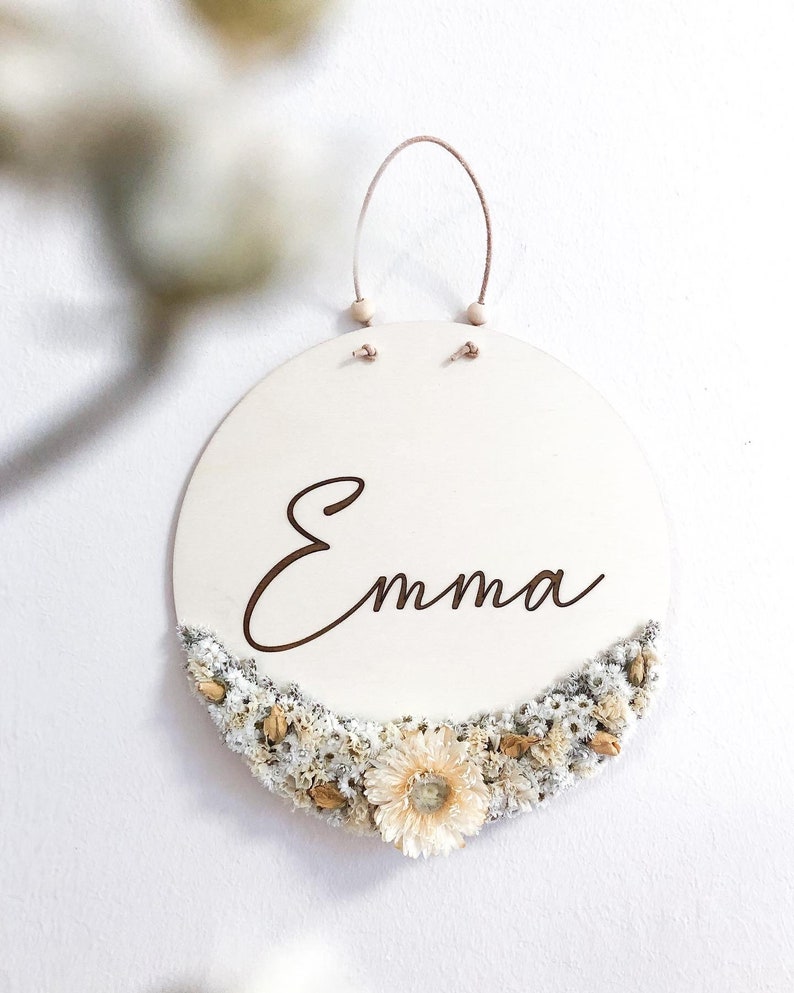 Name tag with dried flowers 20cm customizable image 1