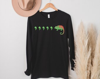 Comma Comma Comma Chameleon long sleeve shirt comma shirt shirt book lover shirt reading shirt chameleon shirt chameleon lizard shirt