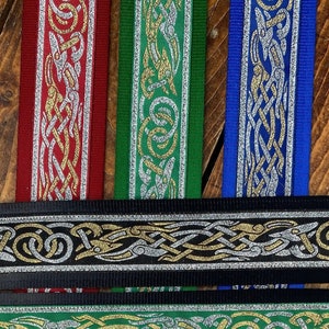 Guitar Strap, Bass Strap - Celtic Beastie - 48mm, 2 inch - Red, blue, Black, Green, metallic silver and gold