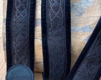 Guitar Strap, Bass Strap - 50mm, 2 inch wide - Black Celtic , Velvet