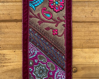 Guitar Strap, Bass Strap - Wide - 75mm (3 inch) - Plum, Gold, pink, Blue Patchwork Design