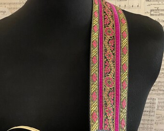 Wide Guitar Strap, Bass Strap - 75mm (3 inch) -  Floral, Diamond, Pink, Black, Gold