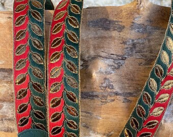 Ukulele Strap, Mandolin strap - Narrow 28mm, 1 inch - Gold, Wine, Red, Green & Bronze  - Leaf, Vine Design