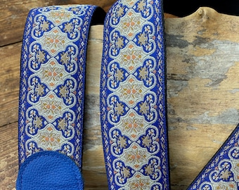 Ukulele Strap, Mandolin Strap, Guitar Strap, Bass Strap -  Narrow 30mm, 1 1/4 inch ,50mm ,2 inch -Persian Design - Black,Gold, Blue,Silver