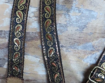 Ukulele Strap, Mandolin Strap - Narrow 25mm, 1 inch - Burnt Orange, Wine, Black, Gold - Paisley Design