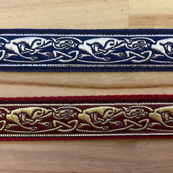 Ukulele Strap, Mandolin Strap - Celtic Dog - Narrow 25mm , 1 inch - Blue, Wine, Gold, Silver -  Celtic Beastie