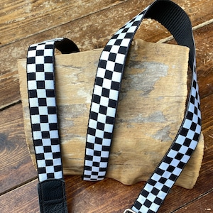 Ukulele Strap, Mandolin Strap - Black & white Chequerboard - 30mm (1.25 inch) - Ska/Reggae