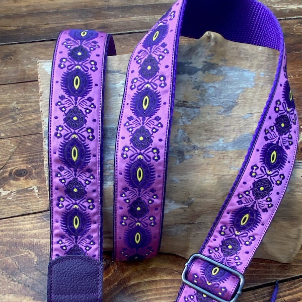 Guitar Strap, Ukulele Strap, Mandolin Strap, Bass Strap -Lilac and Purple - 48mm, 2 inch -  40mm, 1 1/2 inch