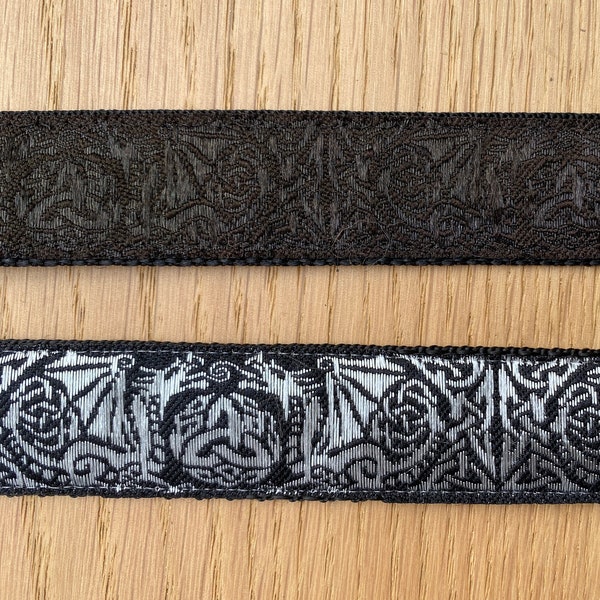 Ukulele Strap, Mandolin Strap - Celtic - Black and Silver - Narrow 25mm, 1  inch - Medieval, Viking