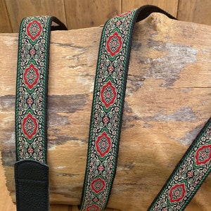 Ukulele Strap, Mandolin Strap -  Narrow 25mm, 1  inch - Black, Green, Red Persian Design