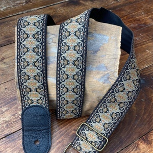 Ukulele Strap, Mandolin Strap, Guitar Strap, Bass Strap -  Narrow 30mm, 1 1/4 inch ,50mm ,2 inch -Persian Design - Black,Gold, Blue,Silver