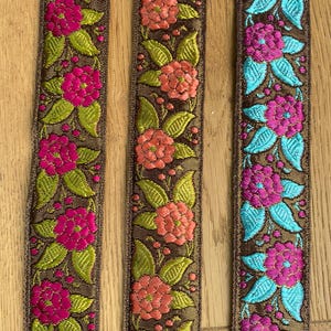 Ukulele Strap, Mandolin Strap - Bronze Floral - 40mm 1 1/2 - Orange, Pink,purple, aqua, olive