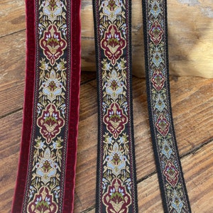 Ukulele Strap, Mandolin Strap, Guitar Strap, Bass Strap - Ornate - Wine, black & gold - 25mm, 1 inch - 40mm, 1 1/2 inch, 55mm, 2 1/4 inch