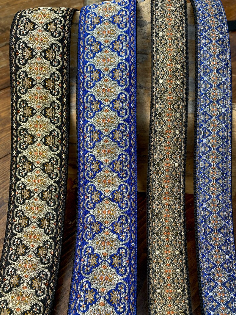Ukulele Strap, Mandolin Strap, Guitar Strap, Bass Strap Narrow 30mm, 1 1/4 inch ,50mm ,2 inch Persian Design Black,Gold, Blue,Silver image 3