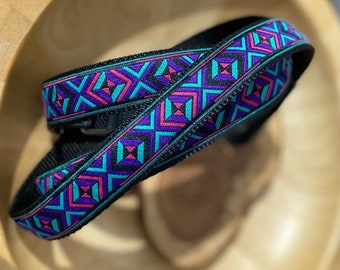 Ukulele Strap, Mandolin Strap - 25mm (1 Inch) - Aztec / Tribal Design -Purple,Pink, Jade and Black