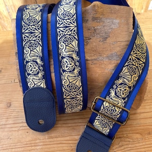 Gothic Dragon Gitarren-, Bassgurt - Mittelalter 48mm Navy & Gold