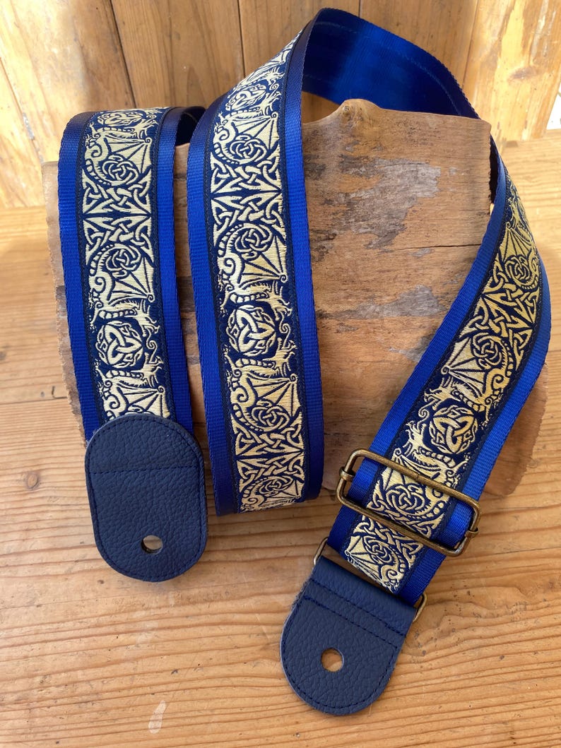 Gothic Dragon Gitarren-, Bassgurt - Mittelalter 48mm Navy & Gold