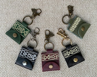 Pick Holder, Pouch, Pocket - Key Ring - Guitar, Ukulele - Leather - Celtic - Green, Olive, Black, Wine, Gold, Silver