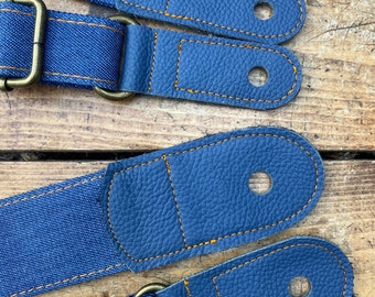 Ukulele Strap, Mandolin Strap, Guitar Strap, Bass Strap -Blue Denim - 25mm, 1 inch, 40mm ,1 1/2 inch, 50mm, 2 inch