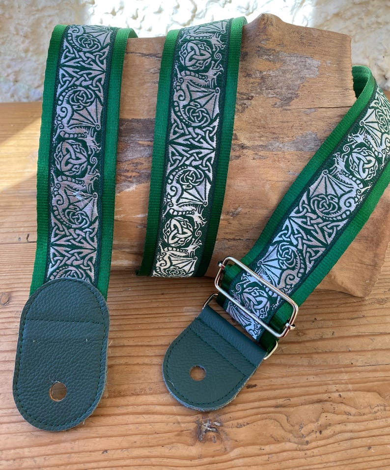 Gothic Dragon Gitarren-, Bassgurt - Mittelalter 48mm Green & Silver