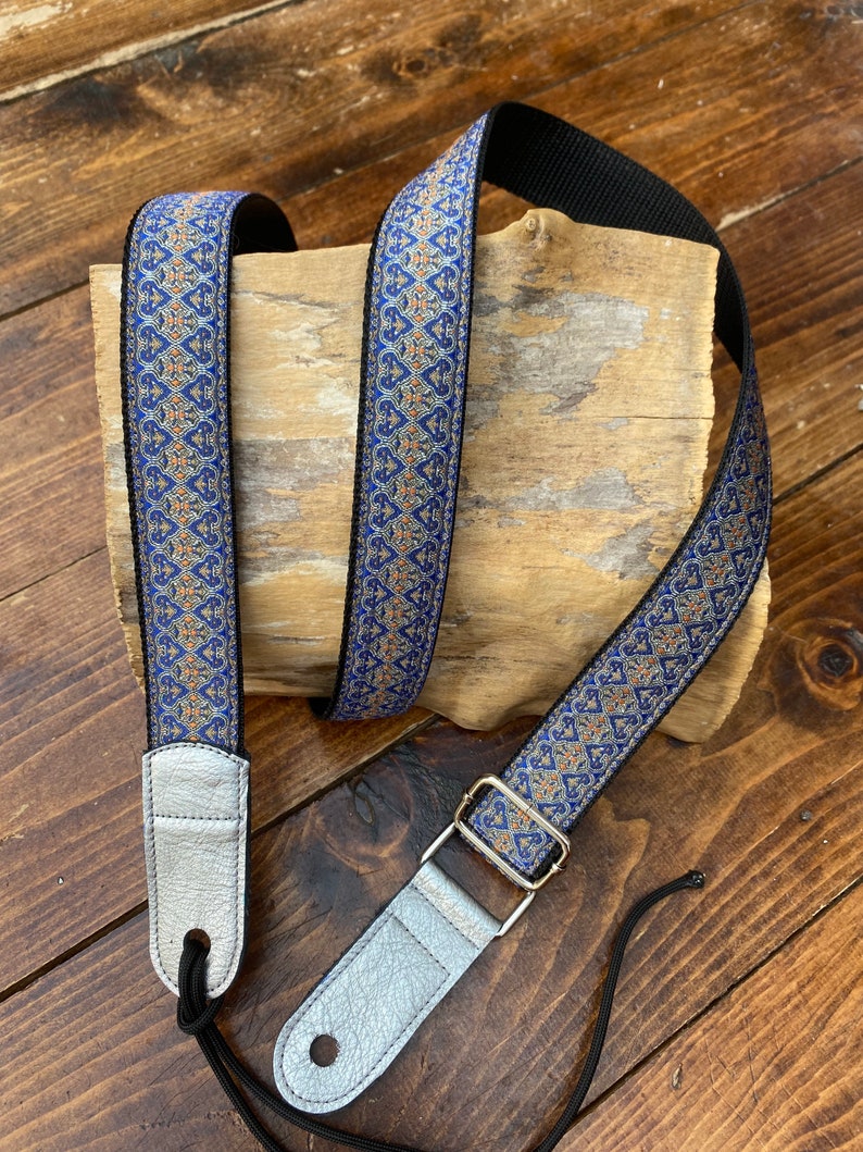 Ukulele Strap, Mandolin Strap, Guitar Strap, Bass Strap Narrow 30mm, 1 1/4 inch ,50mm ,2 inch Persian Design Black,Gold, Blue,Silver image 5