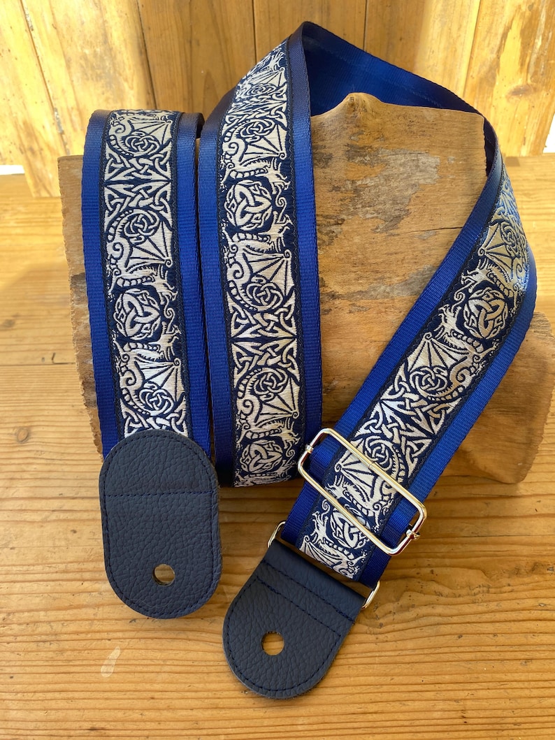 Gothic Dragon Gitarren-, Bassgurt - Mittelalter 48mm Navy & Silver