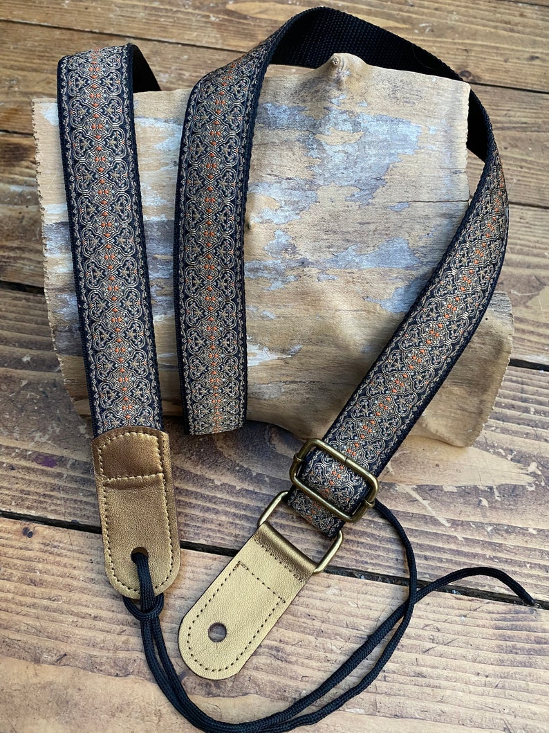 Ukulele Strap, Mandolin Strap, Guitar Strap, Bass Strap Narrow 30mm, 1 1/4 inch ,50mm ,2 inch Persian Design Black,Gold, Blue,Silver image 4