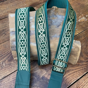 Ukulele Strap,  Mandolin Strap - 40mm, 1 1/2 inch - Green, Brown, Wine, Gold -  Celtic Medieval Design