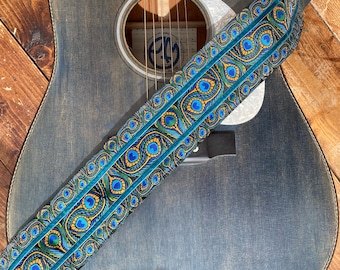 Correa ancha para guitarra y bajo con diseño de pavo real: 75 mm (3 pulgadas) de ancho